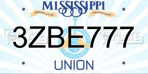 3ZBE777 Mississippi License Plate