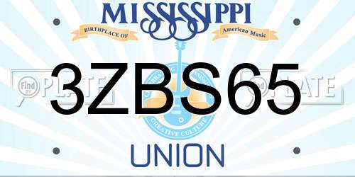 3ZBS65 Mississippi License Plate