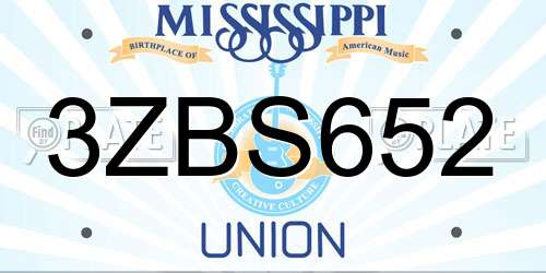 3ZBS652 Mississippi License Plate