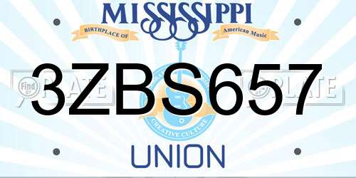 3ZBS657 Mississippi License Plate
