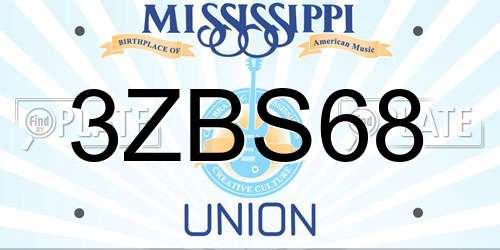3ZBS68 Mississippi License Plate