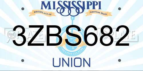 3ZBS682 Mississippi License Plate