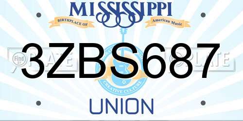 3ZBS687 Mississippi License Plate