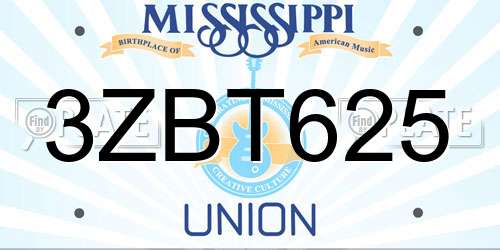 3ZBT625 Mississippi License Plate