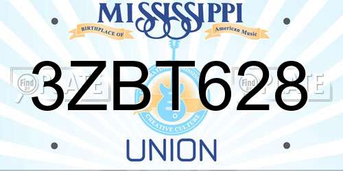 3ZBT628 Mississippi License Plate