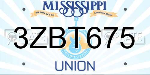 3ZBT675 Mississippi License Plate
