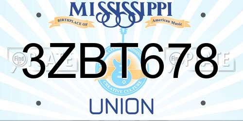 3ZBT678 Mississippi License Plate
