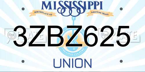 3ZBZ625 Mississippi License Plate