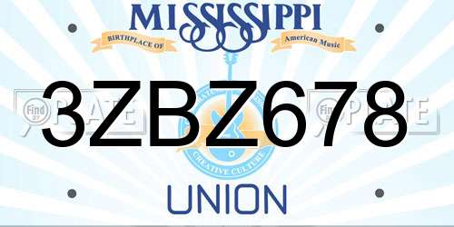 3ZBZ678 Mississippi License Plate