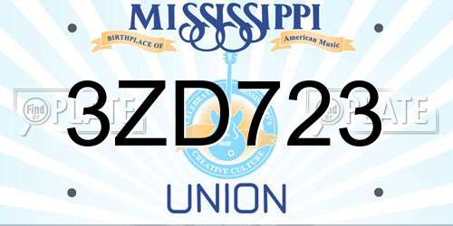 3ZD723 Mississippi License Plate