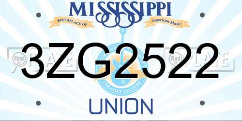 3ZG2522 Mississippi License Plate