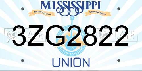3ZG2822 Mississippi License Plate