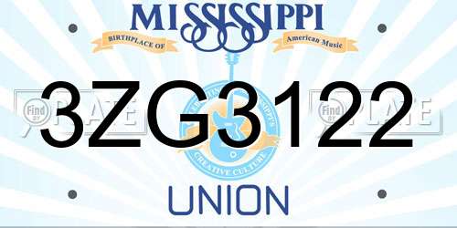 3ZG3122 Mississippi License Plate