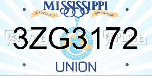 3ZG3172 Mississippi License Plate