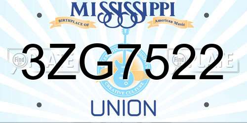 3ZG7522 Mississippi License Plate