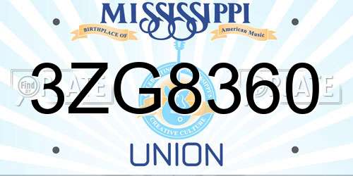 3ZG8360 Mississippi License Plate