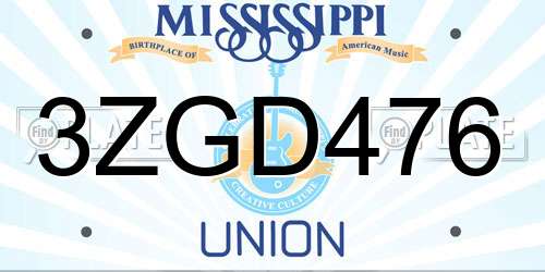 3ZGD476 Mississippi License Plate
