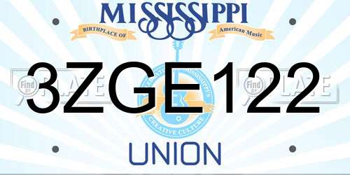 3ZGE122 Mississippi License Plate