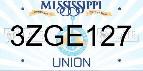 3ZGE127 Mississippi License Plate