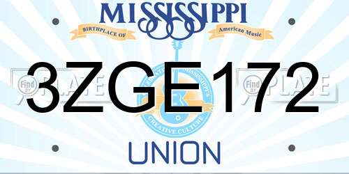 3ZGE172 Mississippi License Plate