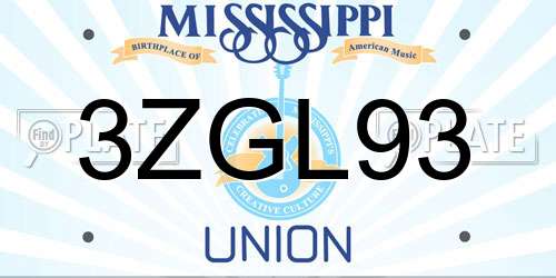 3ZGL93 Mississippi License Plate