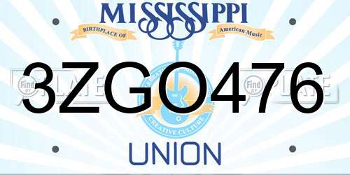 3ZGO476 Mississippi License Plate