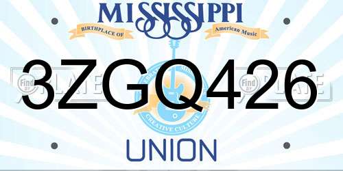 3ZGQ426 Mississippi License Plate