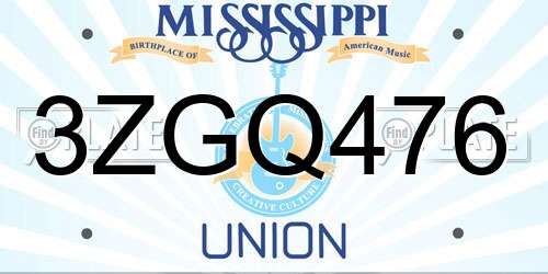 3ZGQ476 Mississippi License Plate