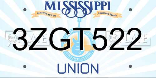 3ZGT522 Mississippi License Plate