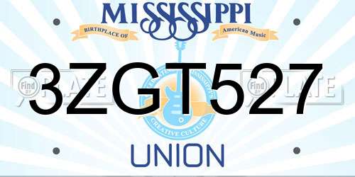 3ZGT527 Mississippi License Plate