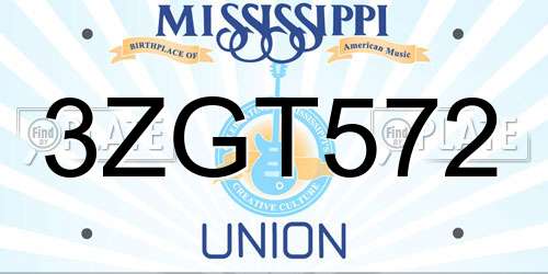 3ZGT572 Mississippi License Plate