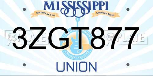 3ZGT877 Mississippi License Plate