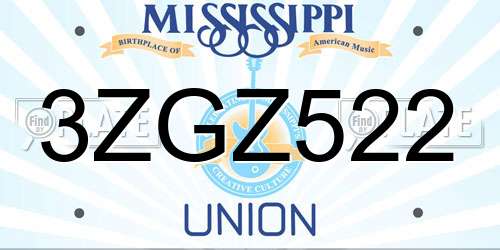 3ZGZ522 Mississippi License Plate