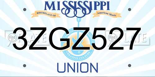 3ZGZ527 Mississippi License Plate