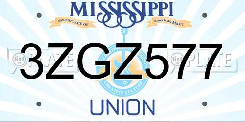 3ZGZ577 Mississippi License Plate