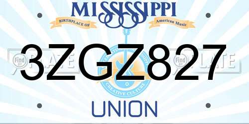 3ZGZ827 Mississippi License Plate