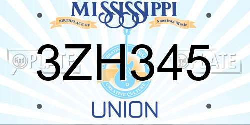 3ZH345 Mississippi License Plate