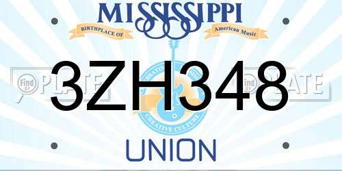 3ZH348 Mississippi License Plate