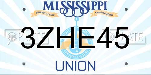 3ZHE45 Mississippi License Plate