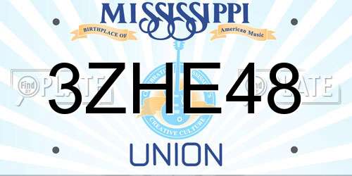 3ZHE48 Mississippi License Plate