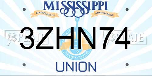 3ZHN74 Mississippi License Plate