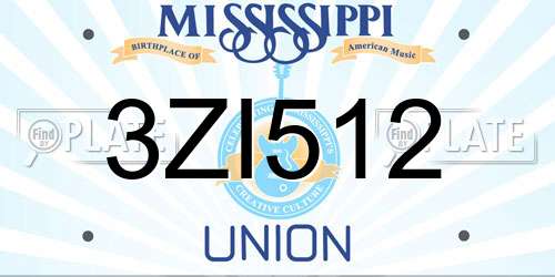 3ZI512 Mississippi License Plate