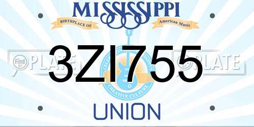 3ZI755 Mississippi License Plate
