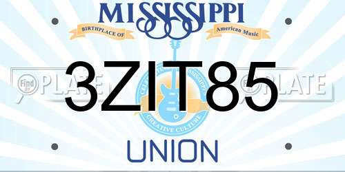 3ZIT85 Mississippi License Plate