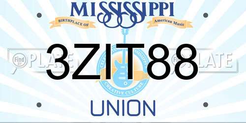 3ZIT88 Mississippi License Plate