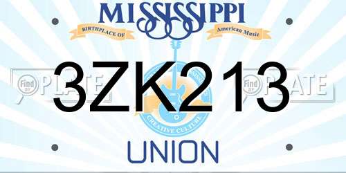 3ZK213 Mississippi License Plate