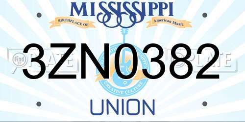 3ZN0382 Mississippi License Plate