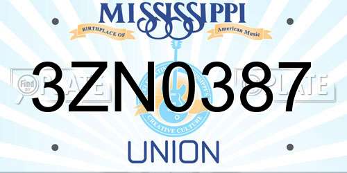 3ZN0387 Mississippi License Plate