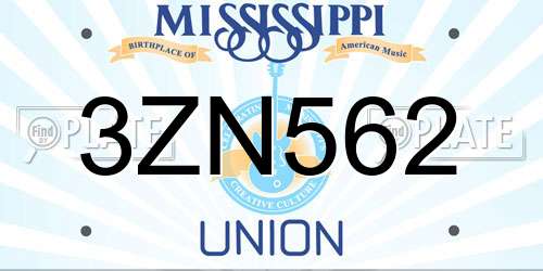 3ZN562 Mississippi License Plate