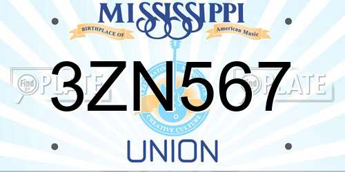 3ZN567 Mississippi License Plate